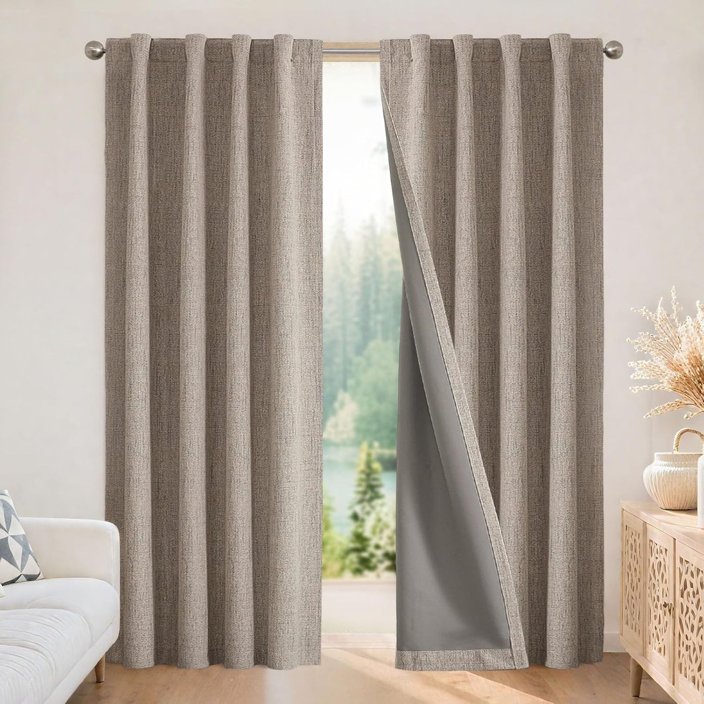 Joydeco Blackout Curtains for Bedroom - 100% Light Blocking 2 Panels Set Linen Drapes 100"W x 108"L, Thermal Insulated Room Darkening Curtains, Linen Textured for Living Room, Rod Pocket & Back Tabs