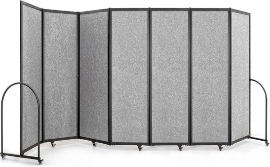 Folding Room Partition,Privacy Room Screen with Arms,Office Dividers Partition Wall,14'3"L* 6'7"H,Light Grey