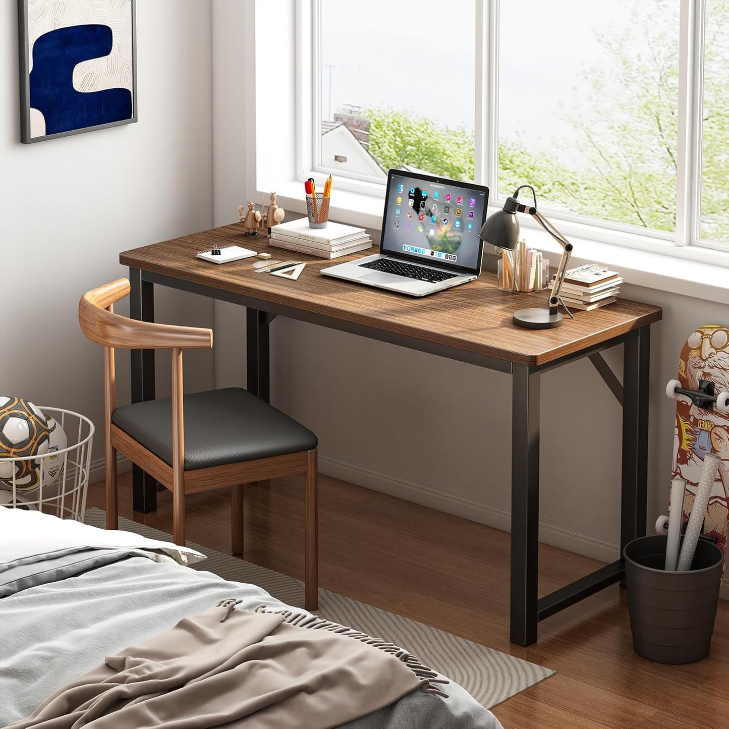 31.5 Inch Office Computer Desk,Office Table for Small Spaces,Gaming Desk,Writing Work Study Kids Modern Simple PC Home Bedroom Table with Metal Frame Wood Tabletop,Rustic Walnut