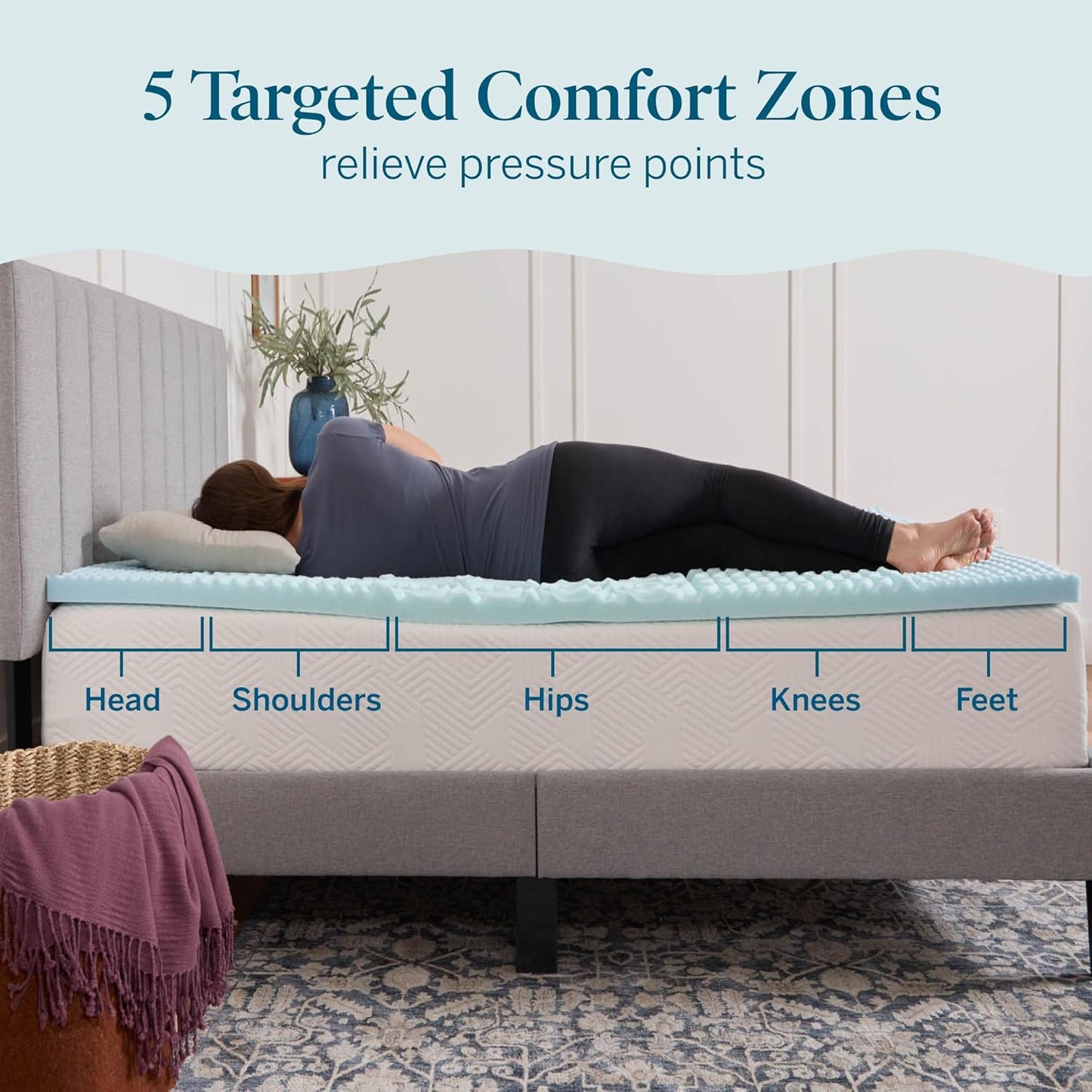 LUCID Gel Infused Memory Foam Mattress Topper – 2 Inch Mattress Topper – 5 Comfort Zones Relieve Pressure – CertiPUR-US Certified Foam - Twin