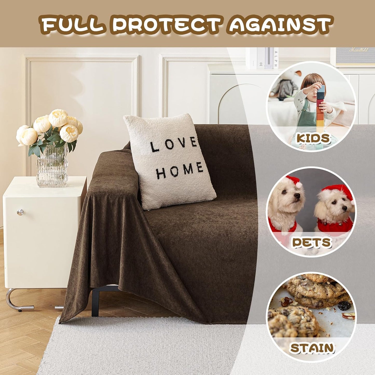 MYSKY HOME Couch Cover, Sofa Covers Washable, Sofa Slipcovers for 3 Cushion Couch Sofa, Pet Friendly Dog Couch Cover Furniture Protector Cover Non Slip Cover, 71"x 134", Brown
