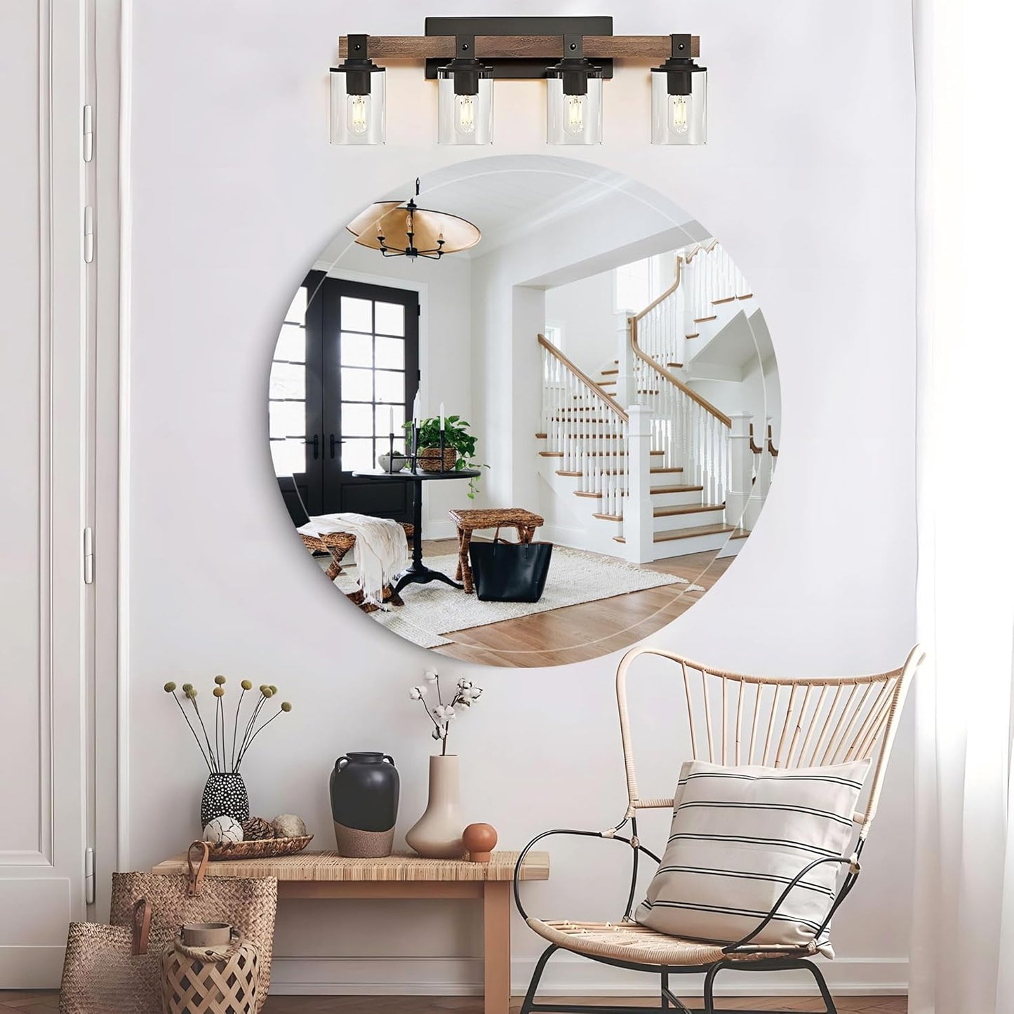 30" Frameless Round Beveled Mirror, 1" Polished Edge Beveled Circle Bathroom Mirror for Wall, Vanity, Entryways