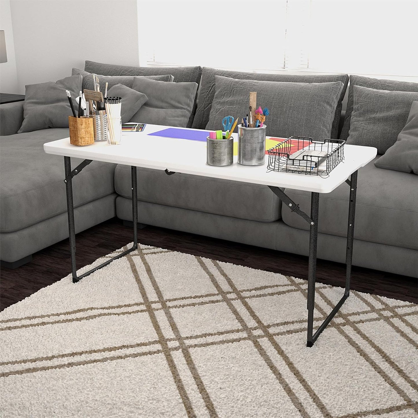 COSCO 4 ft. Centerfold Blow Mold Utility Table, Adjustable Height, White