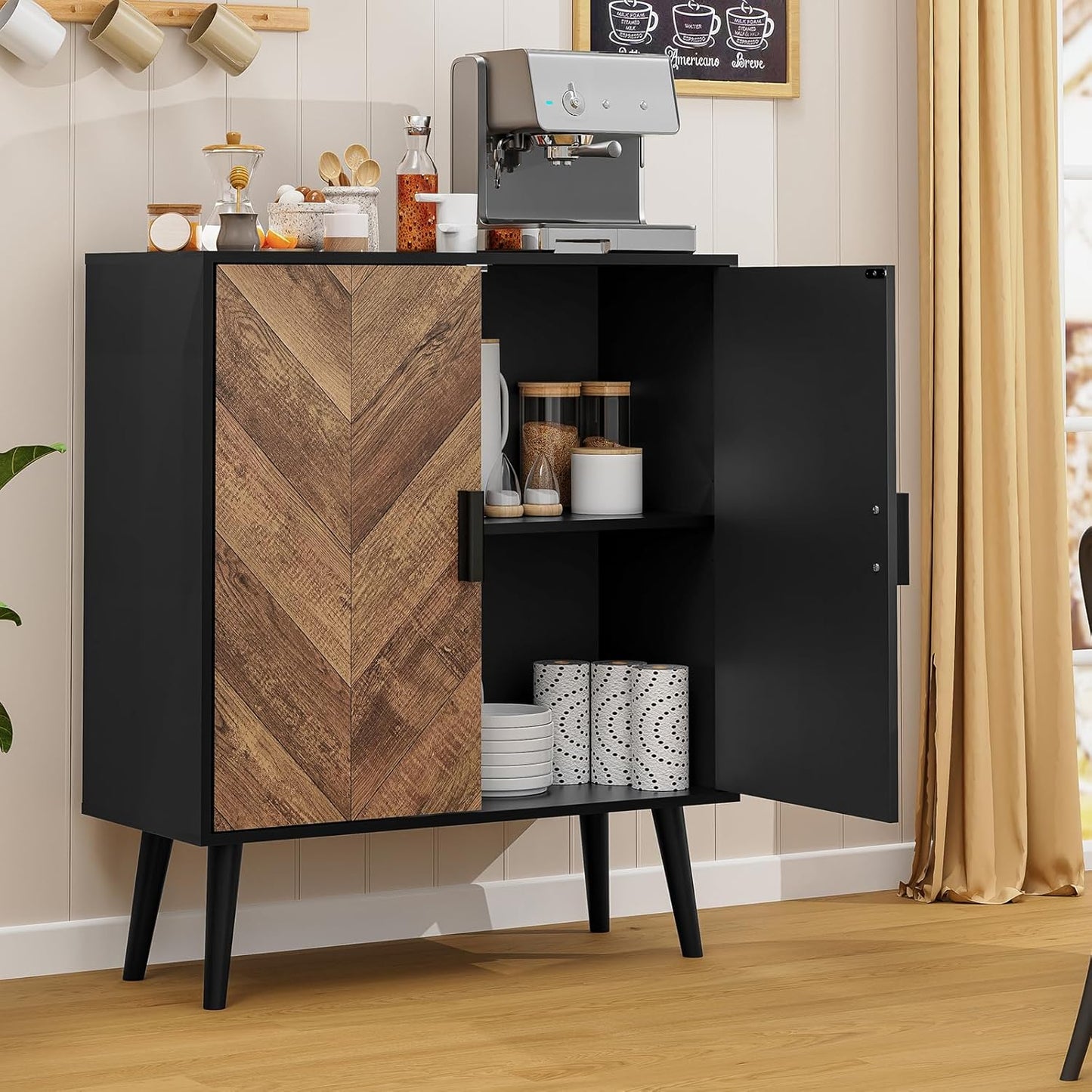 Storage Cabinet with Adjustable Shelf & Doors, Sideboard Buffet Cabinet with Storage, for Dining Room, Living Room, Entryway, Black