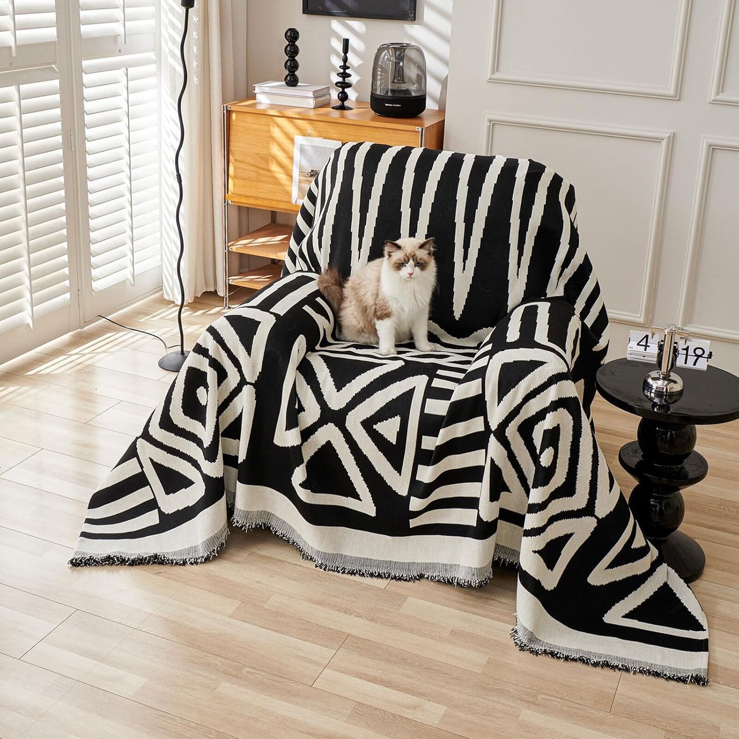 HANDONTIME Armchair Boho Sofa Covers for Dogs Black Couch Sofa Covers for Chair Recliner Beige Chenille Sofa Slipcover Couch Covers for Sectional Sofa Pets Protector Furniture Covers, 71" X102"