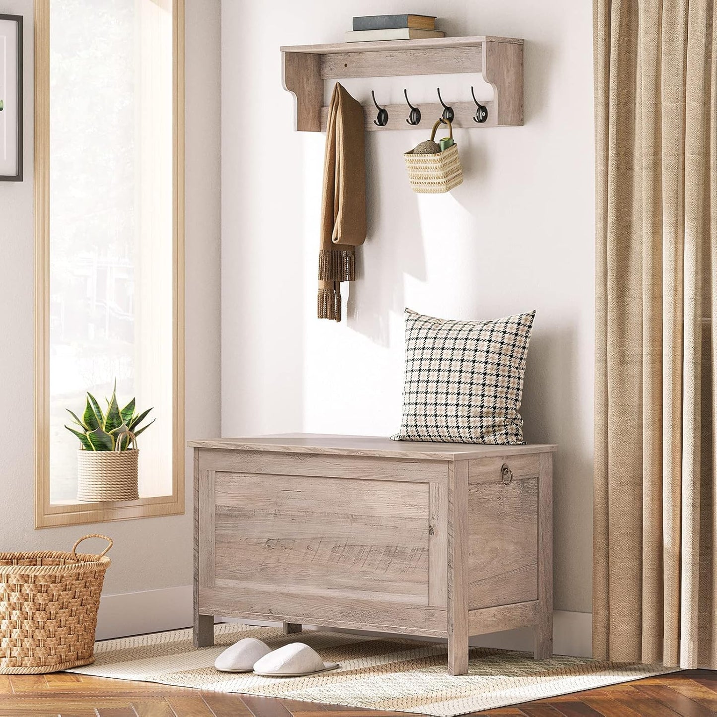 HOOBRO Toy Box, Retro Wooden Look Storage Chest with Safety Hinge, Entryway Storage Bench Supports 220 lb, 29.9 x 15.7 x 18.9 Inches Toy Chest Organizer, Easy Assembly (Greige) BG75CW01G1