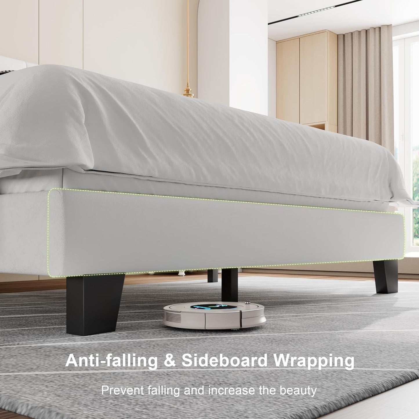 Feonase Velvet Full Size Platform Bed Frame with Button Tufted Headboard, Upholstered Bed with Wooden Slats Support, No Box Spring Needed, Easy Assembly, Noise-Free, White