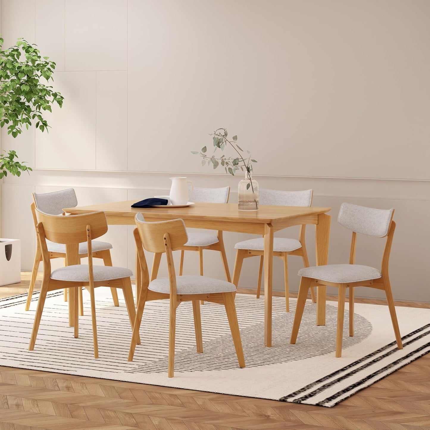 Christopher Knight Home Indoor Wood and Fabric 7 Piece Dining Set, Natural Oak and Light Beige