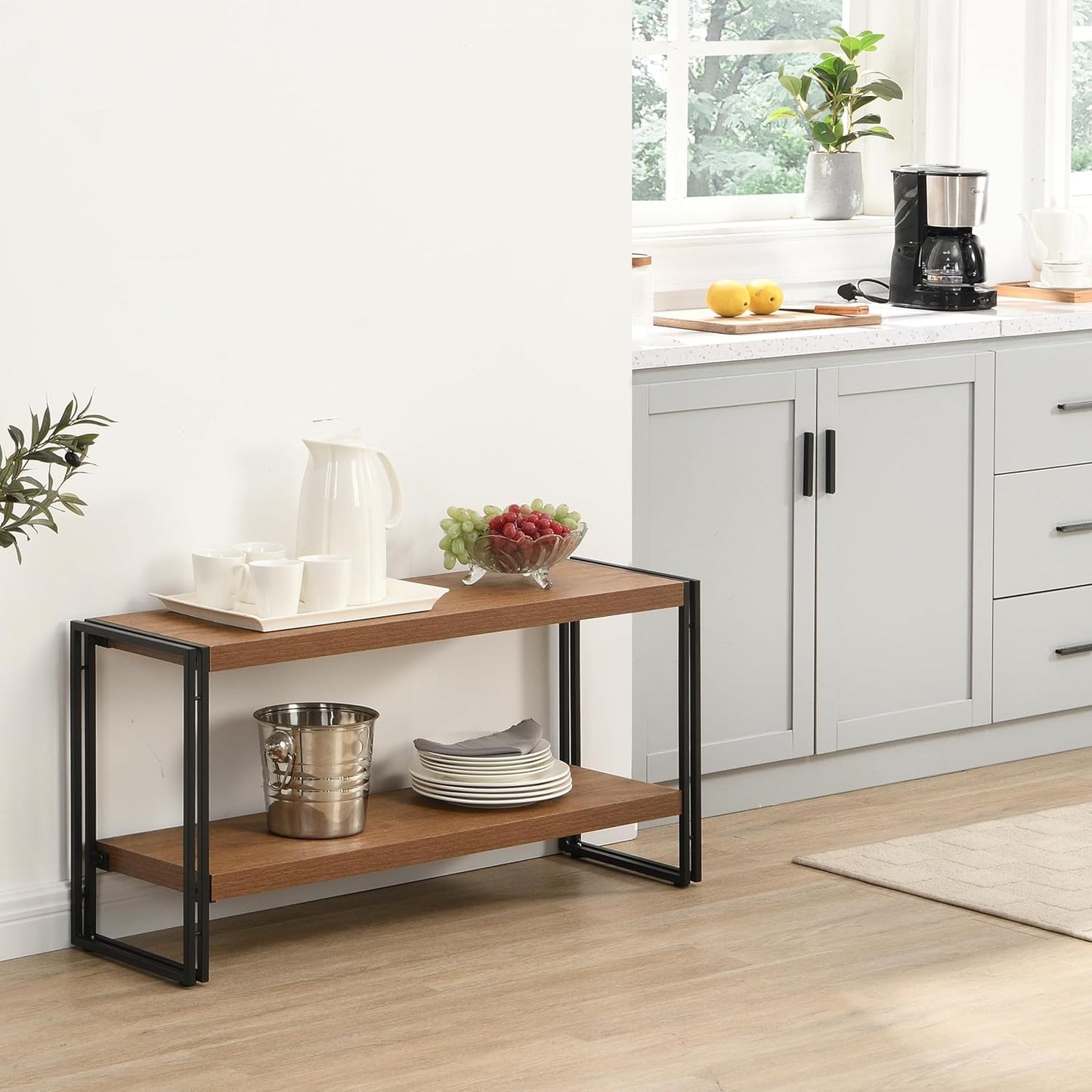 2 Shelf Bookcase Small Display Book Shelf Rustic Industrial, Brown