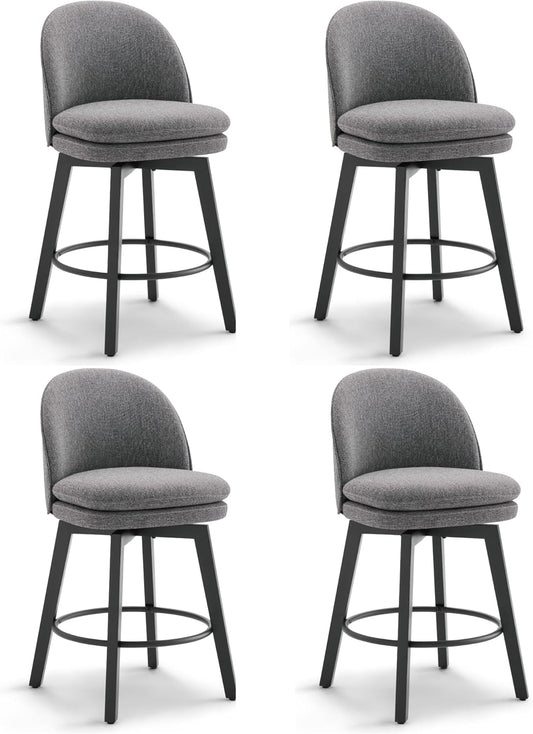 Counter Height Barstools 26 inch Upholstered Swivel Bar Stools with Back and Wood Legs for Kitchen Island,Set of 4,Dark Grey Fabric-Armless