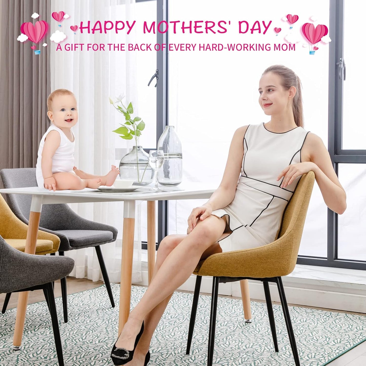 Modern Dining Chairs Set of 2, Shell Upholstered Chair with Metal Legs for Dining Living Room Kitchen (Light Grey)…