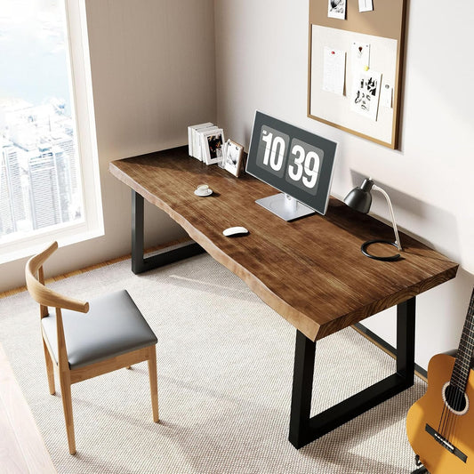 Solid Wood Computer Desk 55-inch Large Office Desk Home Simple Modern Long Desk Study Writing Desk Dining Table for Home Office