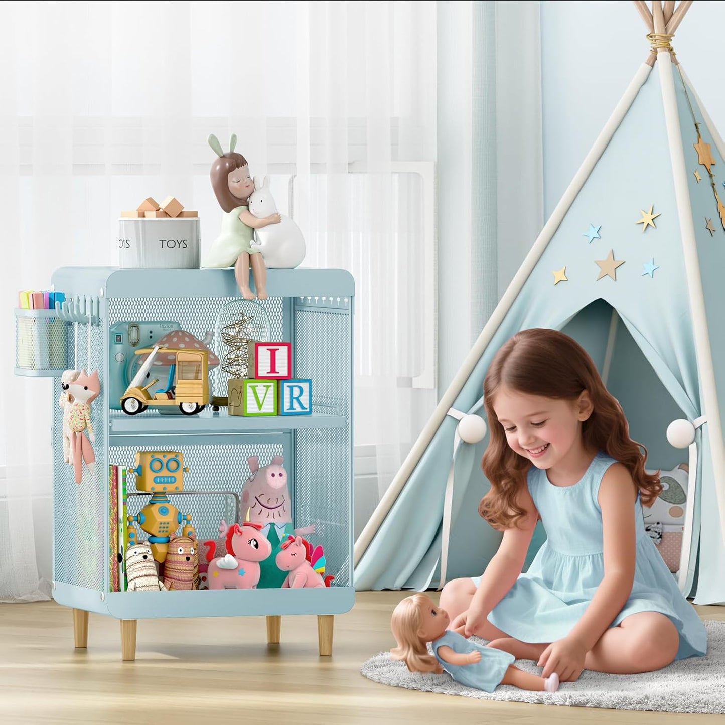 Kids Nightstand,Kids Bedside Table,Teen Girls Night Stand,Toddler Night Stand,End Table for Girls Room Storage,Mint Green Nightstand