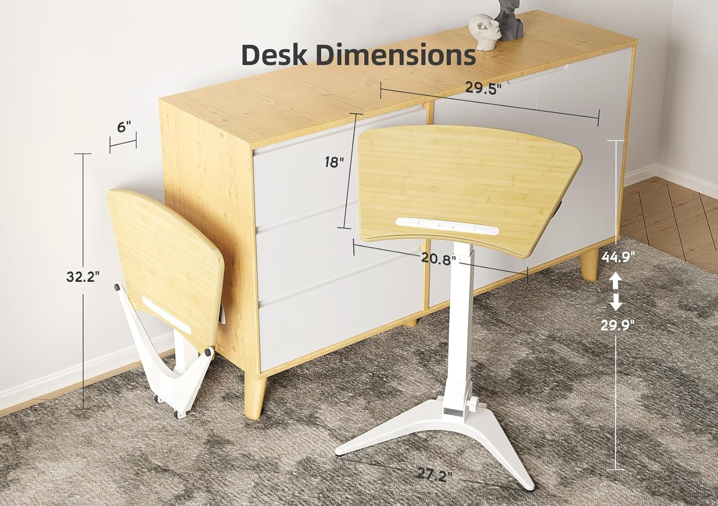 Claiks Mobile Standing Desk, Portable Rolling Standing Desk with Wheels, Pneumatic Height Adjustable Sit-Stand Desk Workstation with 90° Tiltable, Foldable Desk with Non-Slip Computer Stand, Bamboo