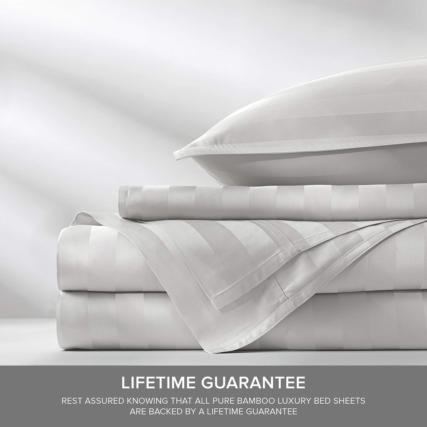 Split King Sheets by Pure Bamboo, Genuine 100% Organic Viscose Derived from Bamboo Bed Sheet Set, Soft & Cooling, Double Stitching *Not for Split Top (Split King, Jacquard White)