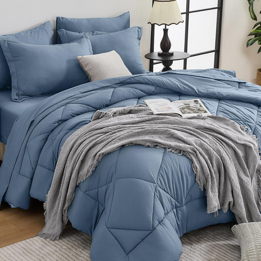 HEVUMYI Dusty Blue Twin-XL Comforter Set - 5-Piece All Season Bed in a Bag Twin-XL, Ultra Soft Bedding Set with Comforter, Flat Sheet, Fitted Sheet, Pillowcases, Pillow Shams