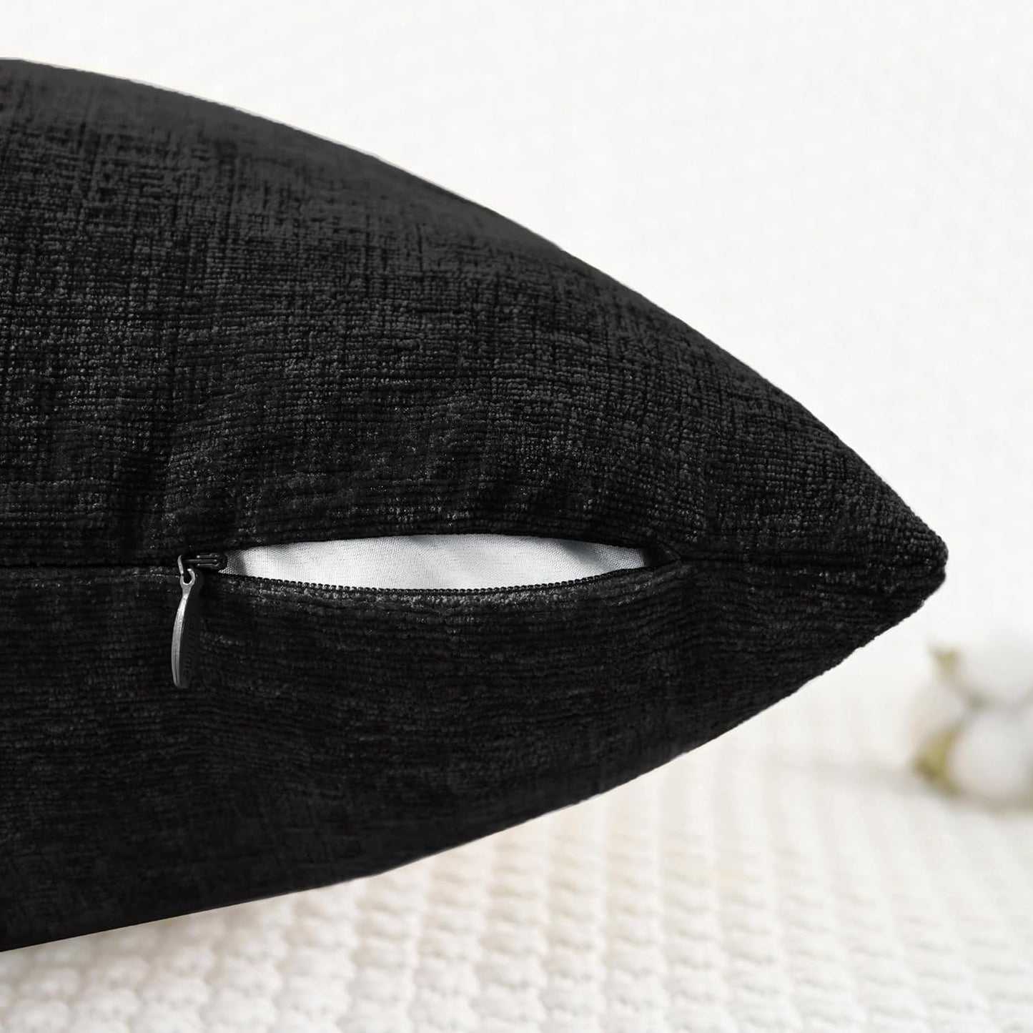 CaliTime Throw Pillow Covers Decorative 26 X 26 Inches Pack of 2 Cozy Chenille Cushion Cases for Couch Sofa Bed Living Room Home Black