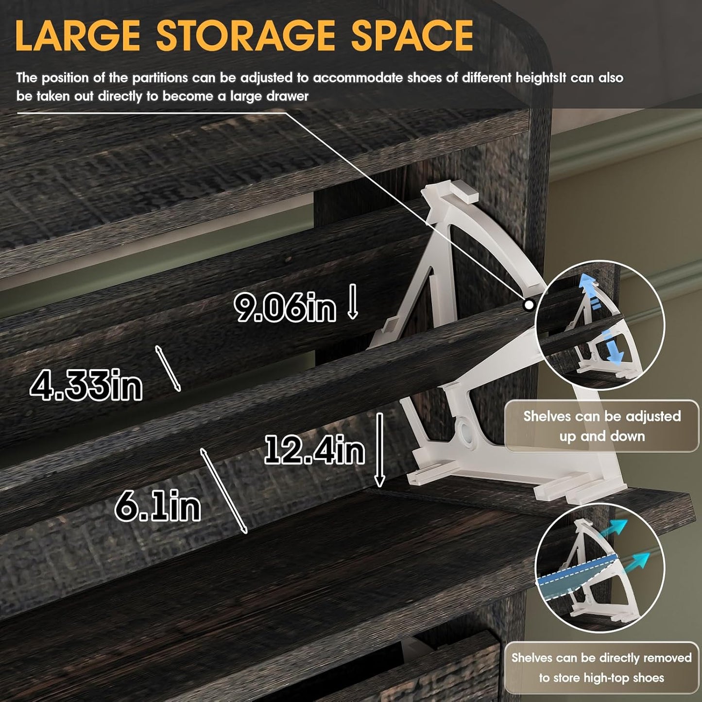 Maupvit Shoe Storage Cabinet with 3 Flip Drawers, Freestanding Organizer with Metal Legs for Entryway, Narrow Shoe Rack Cabinet, Dark Rustic Oak