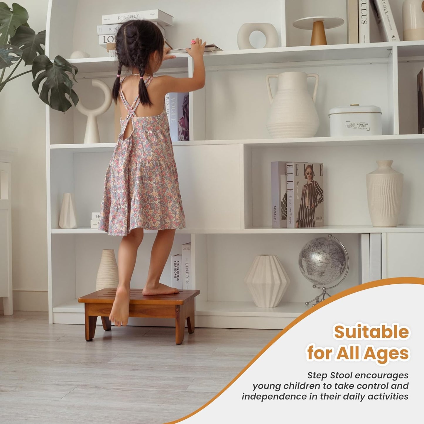 Holana 6" Acacia Wood One Step Stool for Adults - 300 Lbs Wooden Step Stools Heavy Duty for High Bed Riser, Bathroom, Bedroom - Small Stepping Stool for Elderly, Seniors, Kids, Handicap Use Indoor