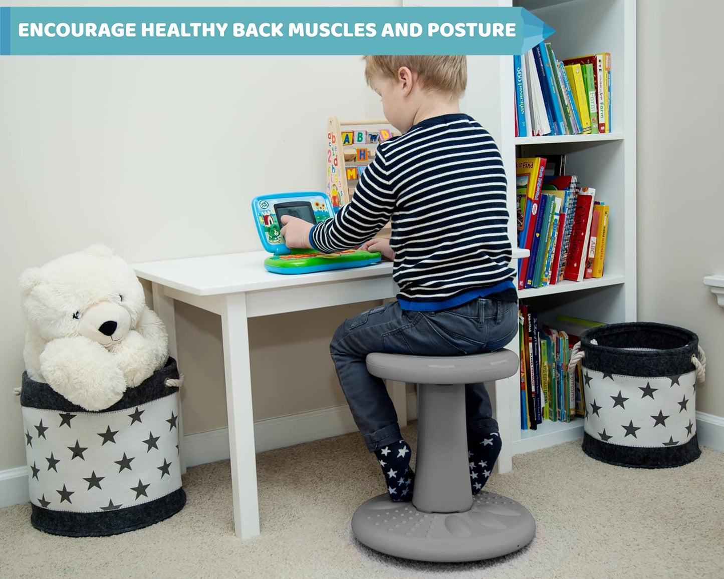 ActiveChairs Kids Wobble Stool, Flexible Classroom Seating Improves Focus, Posture & Helps ADHD/ADD. Get The Wiggles Out Active Fidget Chairs, Preschool | Elementary 14" Chair, Ages 3-7, Gray
