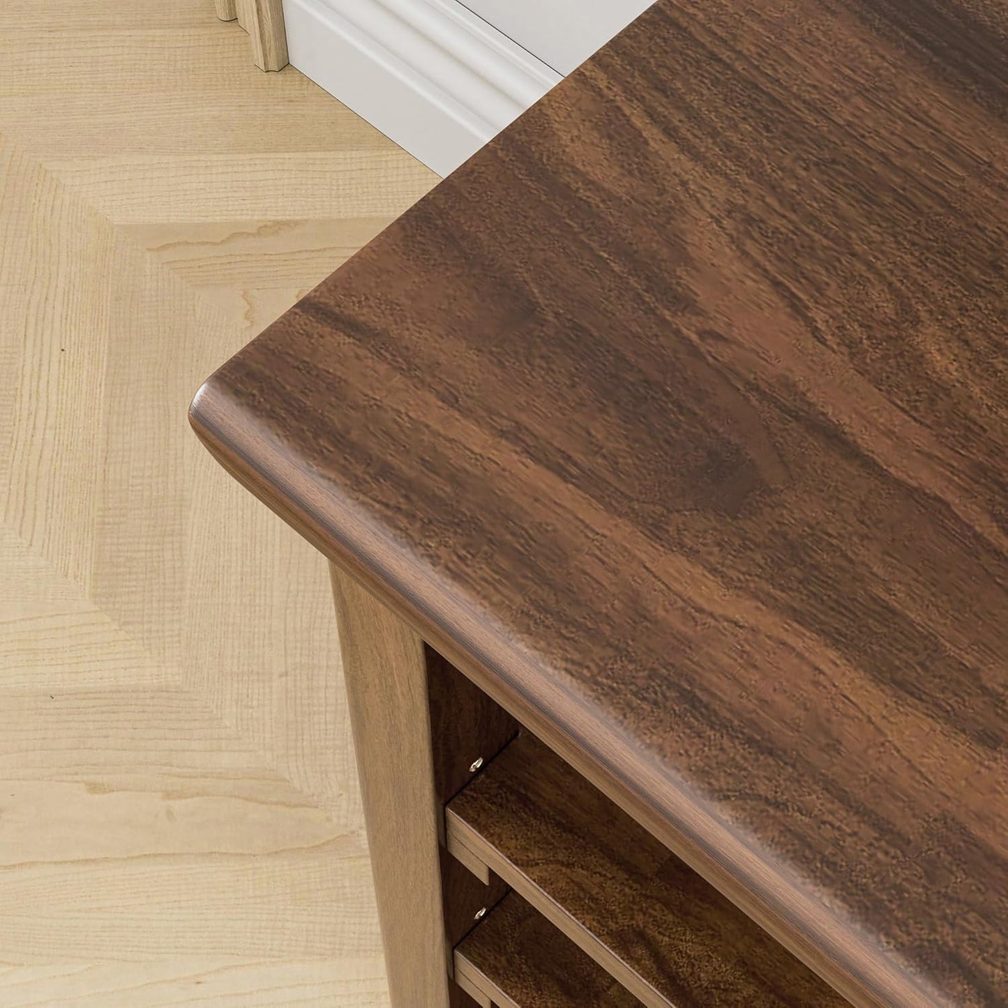 Wooden Storage Shoe Bench, Entryway Bench with 3-Tiers Height Adjustable, Shoe Rack Front Doors Entrances for Hallway Living Room,Mudrooms (Brown,25.6")