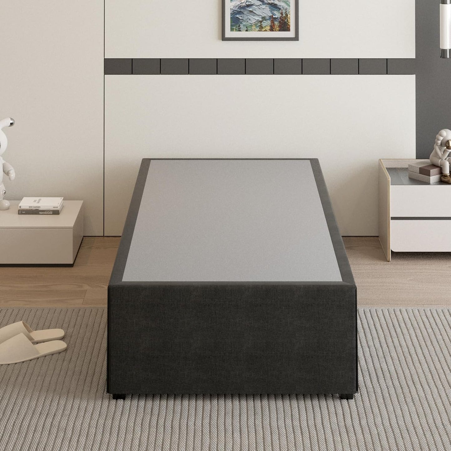 18 Inch Twin Bed Frames with Black Bed Cover, Metal Twin Size Bed Frame No Box Spring Needed, Heavy Duty Mattress Foundation, Easy Assembly, Noise Free