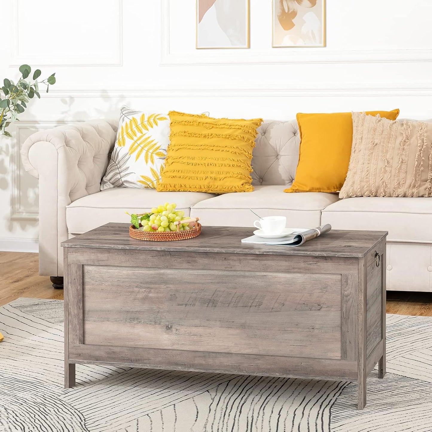 HOOBRO Toy Box, Retro Wooden Look Storage Chest with Safety Hinge, Entryway Storage Bench Supports 220 lb, 39.4 x 15.7 x 18.9 Inches Toy Chest Organizer, Easy Assembly (Greige) BG100CW01