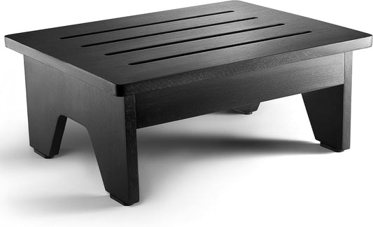 Holana 6.5" Wooden Step Stool for Adults (No Assemble Required)- 500 Lbs One Step Stools for High Bed Riser - Small Stepping Stool for Elderly, Seniors, Kid/Bathroom, Bed, Kitchen (Black)