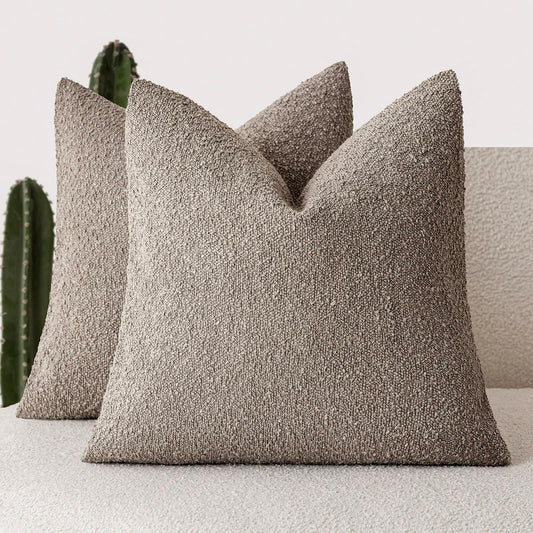 Foindtower Set of 2, Decorative Textured Boucle Throw Pillow Covers Accent Solid Pillow Cases Neutral Soft Cozy Couch Cushion Case for Chair Sofa Bedroom Living Room Home Decor 24x24 Inch Light Taupe