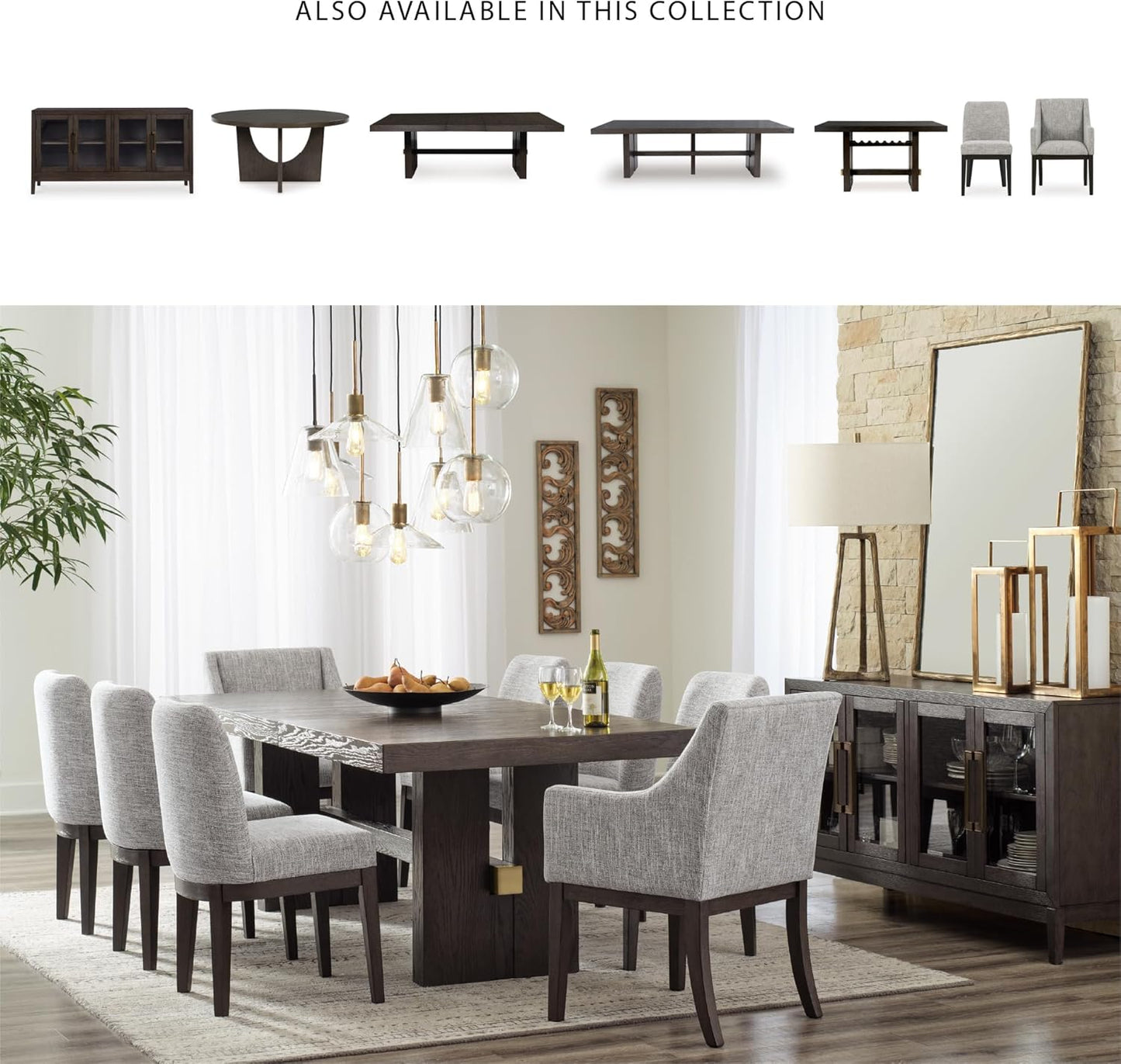 Signature Design by Ashley Burkhaus Traditional Dining Upholstered Arm Chair, 2 Count, Gray & Dark Brown