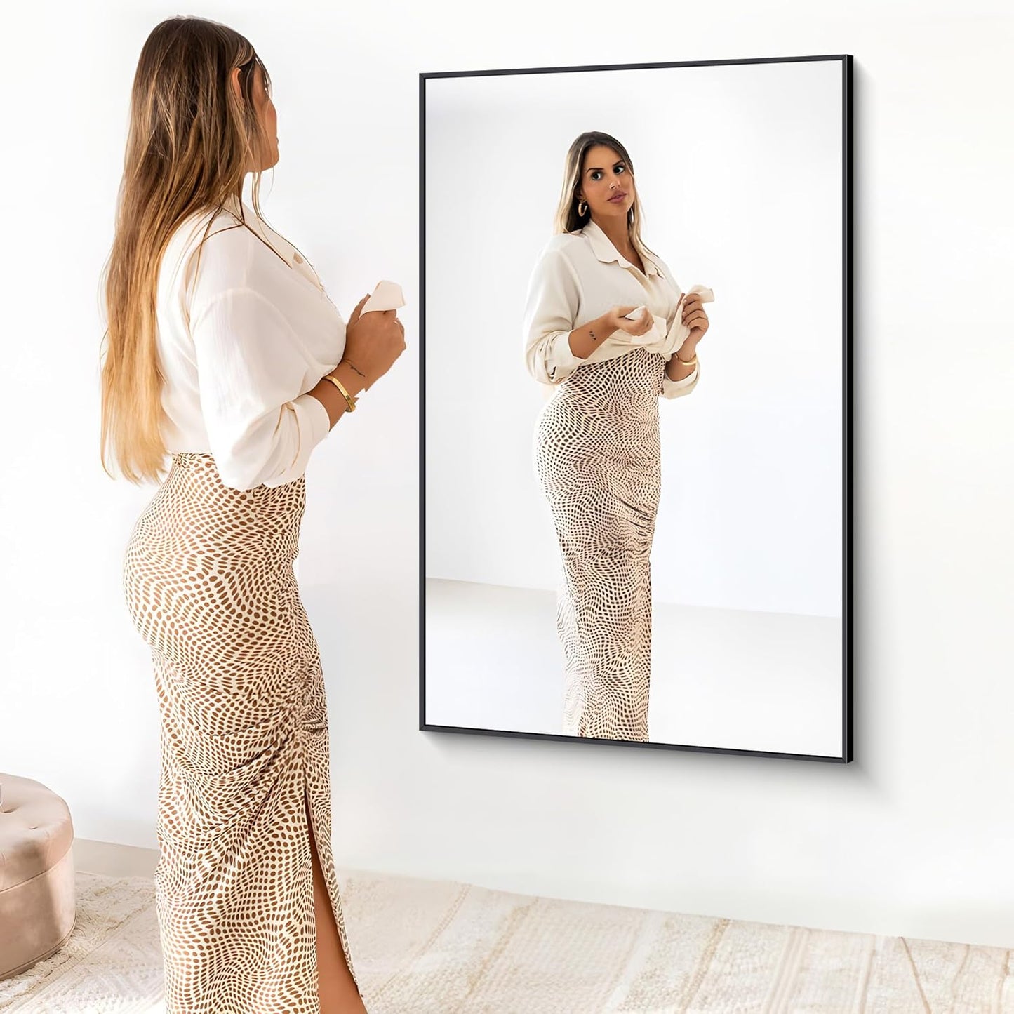 Black Bathroom Mirror for Wall, 60x40 Inch Rectangle Mirrors with Metal Frame, Modern Vanity Wall Mirror Decor for Entryway Hangs, Bathroom Living Room Horizontal or Vertical