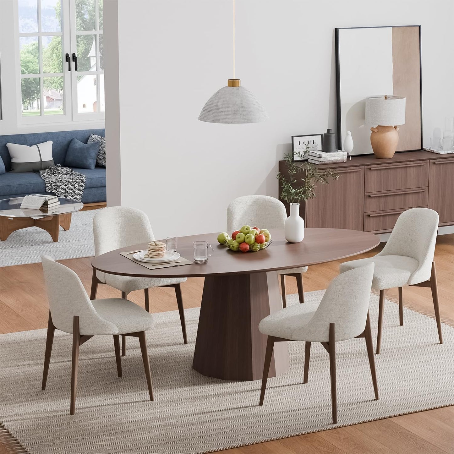 Casaphoria 67" Oval Dining Table, Modern Wood Kitchen Table with Cone Shaped Strip Polygonal Base for Living Room & Dining Room, Easy Assembly Farmhouse Furniture for 4-6, Walnut
