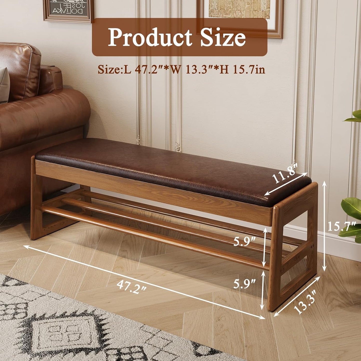Shoe Rack Bench Seat Rubberwood 2-Tier Wooden Storage Bench 550lbs Compact Mid-Century Modern Design for Entryway, Hallway, Closet, Front Door Entrance, Foyer