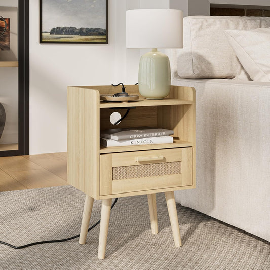 Masupu Nightstand,Small Bedside Table with Two Drawers,White Night Stand,Bedside Furniture,Mid-Century Modern End Table with for Bedroom,Living Room (Farmhouse, Yellow-Outlet)