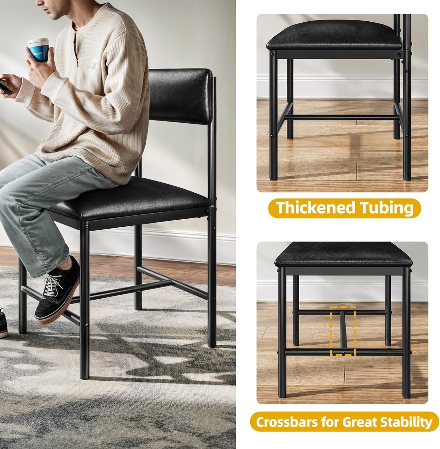 DWVO Dining Room Chairs Set of 4 Black Modern Upholstered Dining Chairs Faux Leather Restaurant Chairs with Metal Legs for Living Room Kitchen 4 Pack, Black