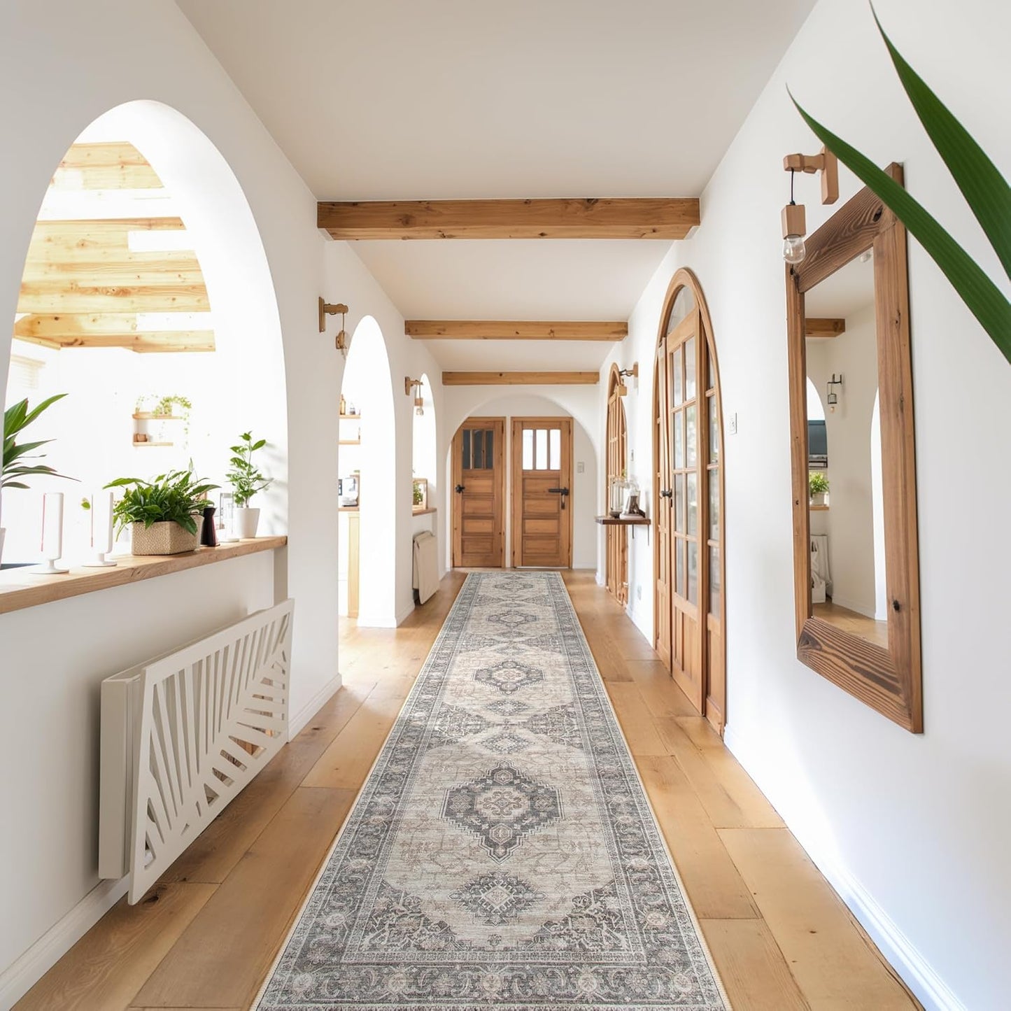 Lahome Oriental Hallway Runner Rug, 2.5x10 Washable Runner Ultra-Thin Hallway Rug for Bedroom Entryway, Soft Long Carpet for Kitchen Bathroom ‎Laundry Room, Grey/Brown