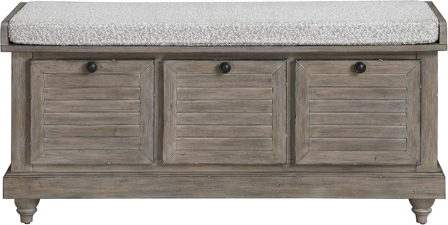 OSP Home Furnishings Dover Coastal Lift-Top Storage Bench with Shutter Face Styling, Goldstone Finish with Salt and Pepper Cushion