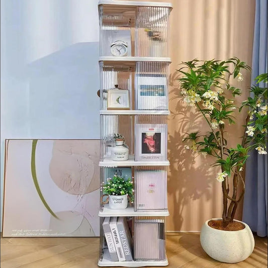 Rotating Bookshelf Tower, 360-Degree rotating bookshelves , Small-Space Corner Spinning Bookshelf , Revolving Bookcase Suitable for Bedrooms, Living Rooms, Studies and Offices (Rectangular，White）