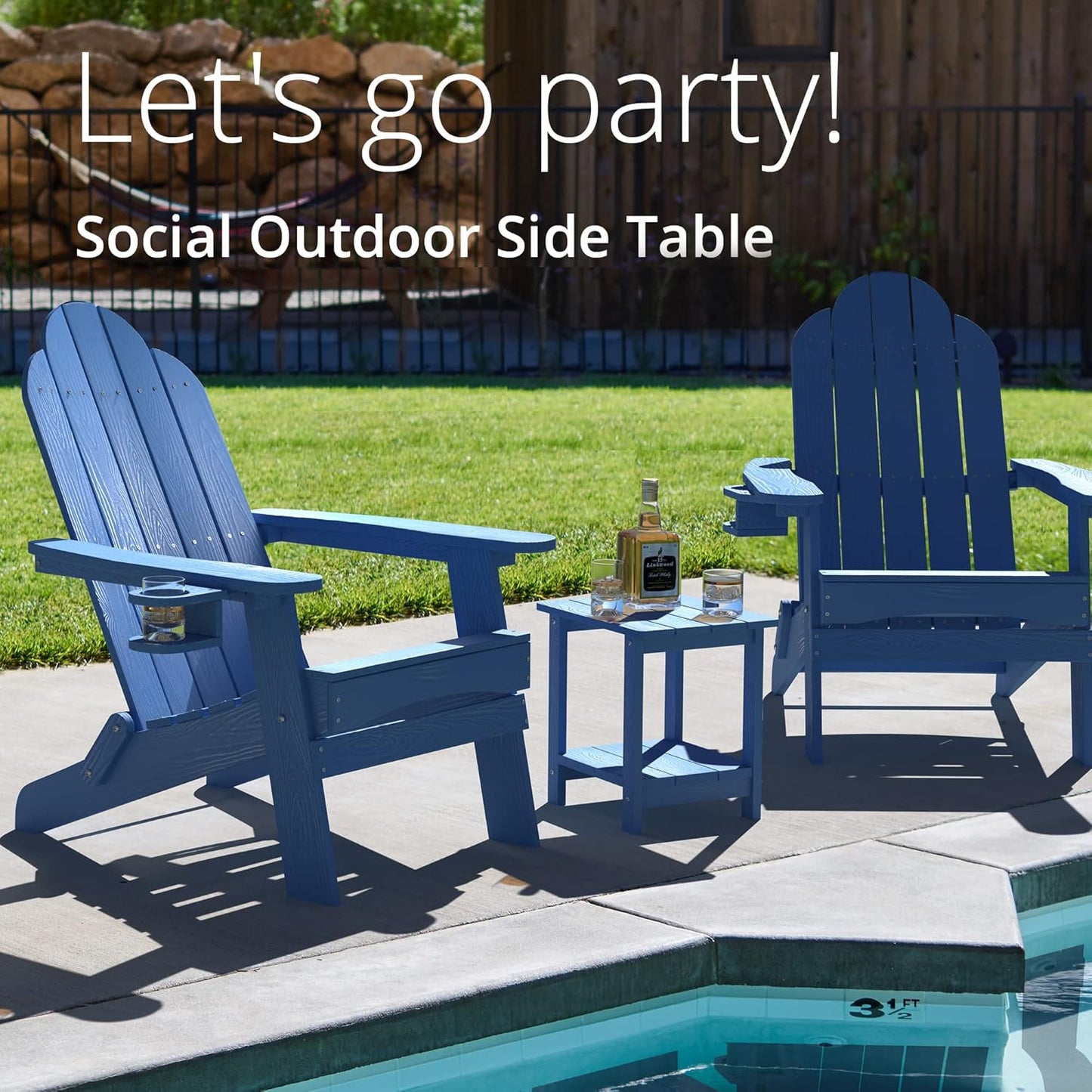 LUE BONA Adirondack Outdoor Side Table, 2-Tier Navy Blue HDPS Patio End Table Weather Resistant, Morden Side Table for Patio, Pool, Porch