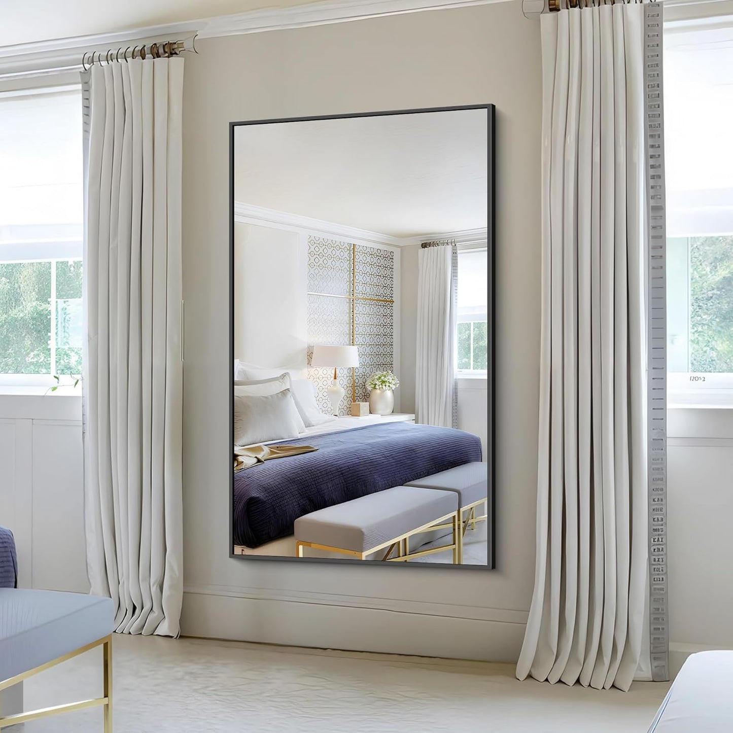 KOCUUY 60x36 Inch Large Black Wall Mounted Mirror,Aluminum Framed Decorative Rectangular Bathroom Mirror for Wall Over Sink,Vanity Mirror for Bedroom Living Room Bathroom,Functional Oversized Mirror