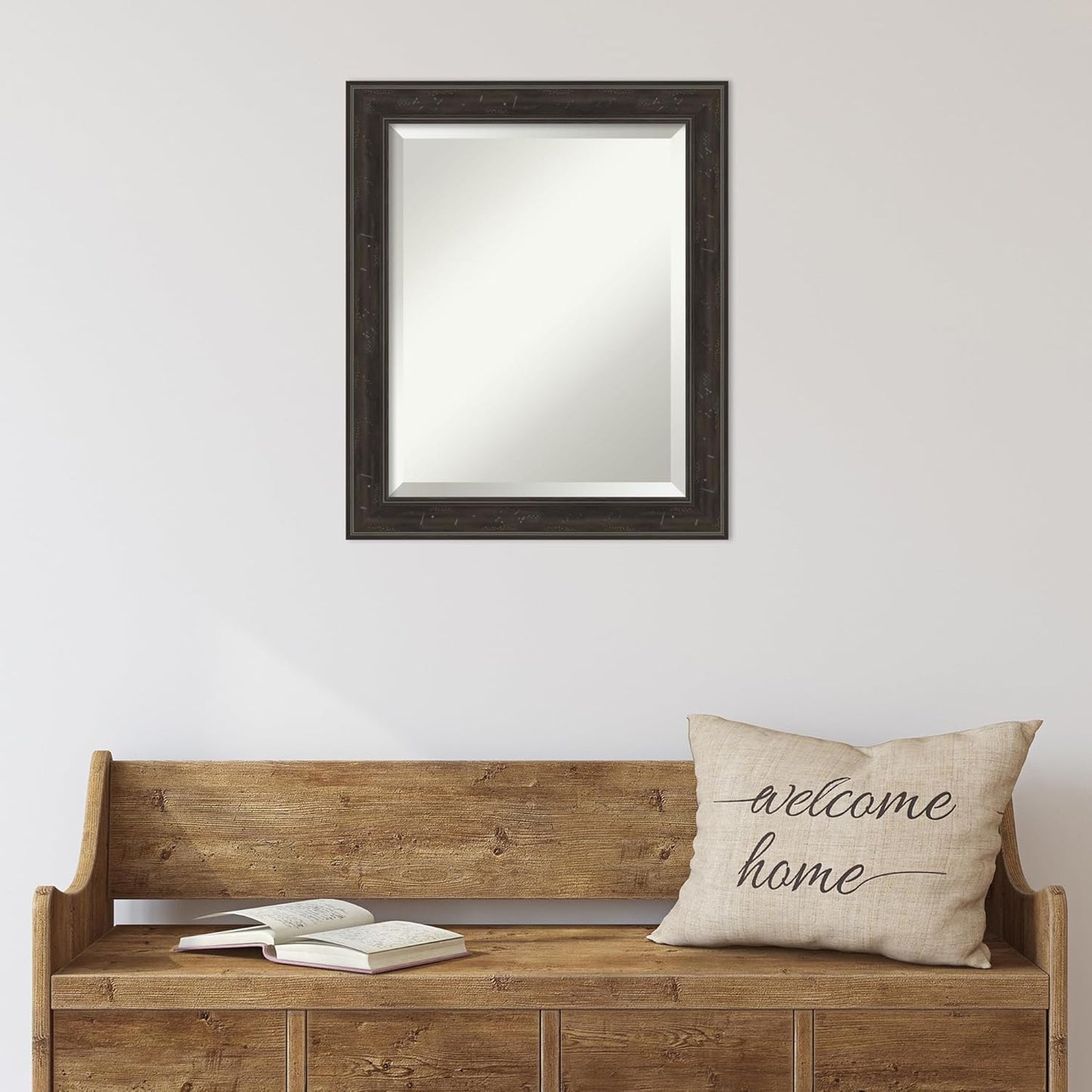 Amanti Art Brown Wall Mirror 24x20 Shipwreck Greywash Narrow Rectangle Bathroom Mirror for Wall Decor Living Room, Small Traditional Frame, Hangs Horizonally and Vertically, Bathroom Decor, Beveled