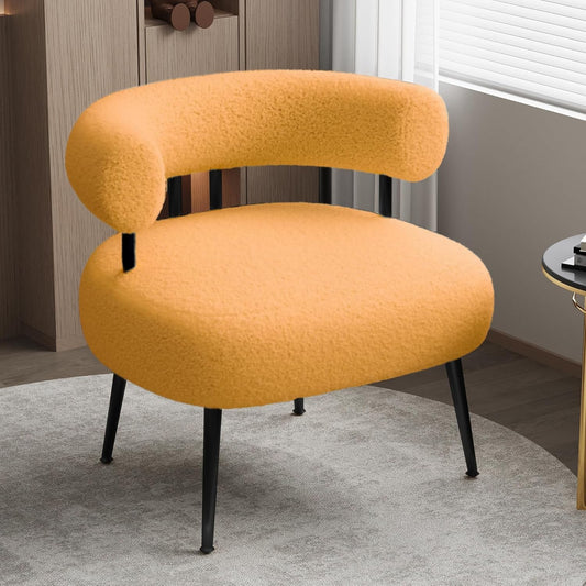 Modern Accent Chair, Round Upholstered Barrel Armchair for Small Spaces, Fluffy Side Corner Sherpa Sofa Chair for Living Room, Bedroom