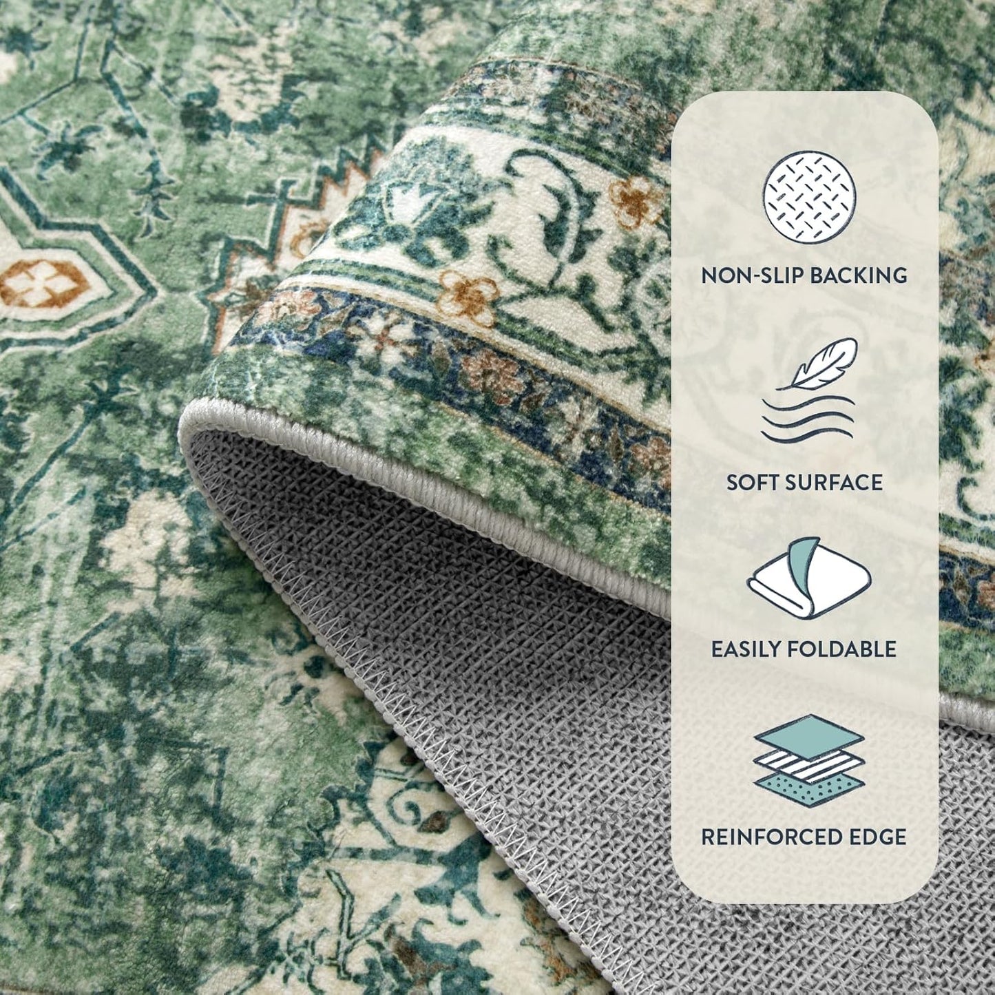 Lahome Oriental Washable Hallway Runner Rug, 2x6 Runners for Hallways Non Slip Ultra-Thin, Vintage Soft Long Carpet for Kitchen Bathroom Bedroom Laundry Room, Green/Multi