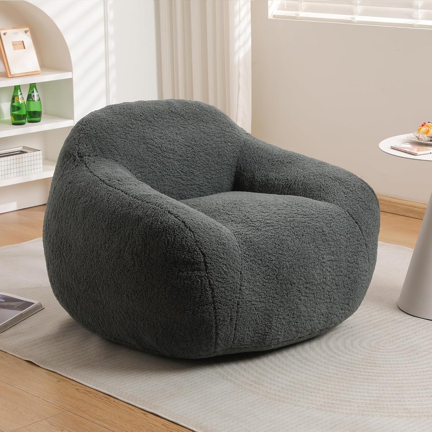 Furniliving Bean Bag Chair, Oversized Bean Bag Couch for Adults Comfy Bean Bag Sofa with Back Support, Giant Bean Bag Chair Stuffed Floor Sofa for Living Room Bedroom Dorm Office, Teddy, Dark Grey