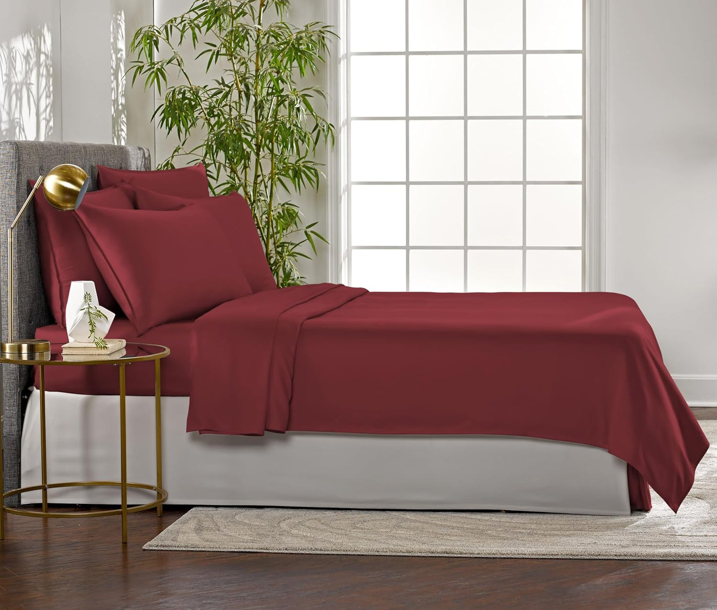 Full Sheets by Pure Bamboo, Genuine 100% Organic Viscose Derived from Bamboo Bed Sheet Set, Luxuriously Soft & Cooling, Double Stitching, Lifetime Quality Promise (Full, Merlot)