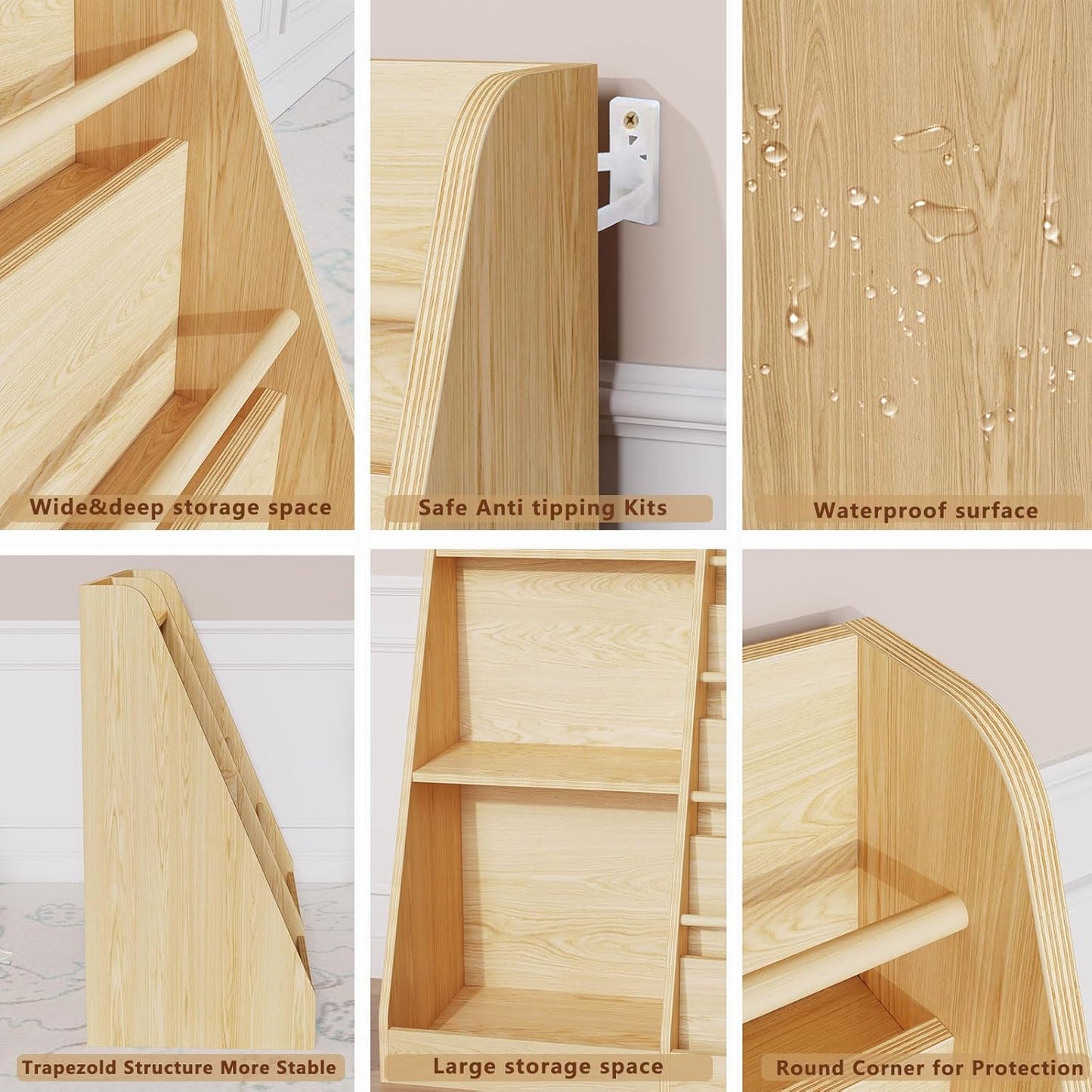 Lkeiyay 5 Tier Kids Bookshelf,Baby Bookshelf,Toy and Book Storage for Kids,Book Display Shelf,Natural