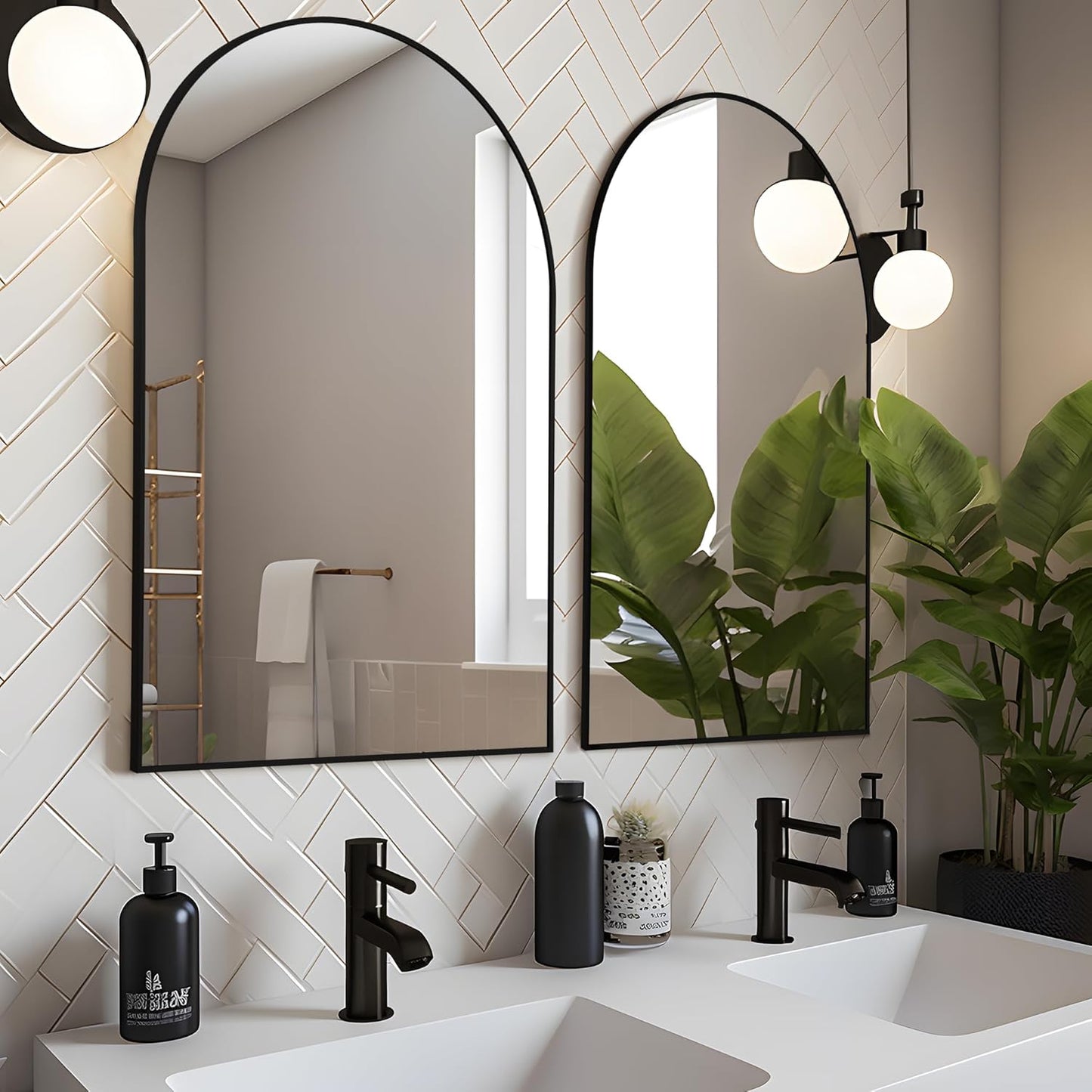 Arched Wall Mirror 24"X36", Black Bathroom Vanity Mirrors for Over Sink, Modern Farmhouse Mirror Wall Mounted, Curved Arch Design for Bedroom, Living Room & Home Decor