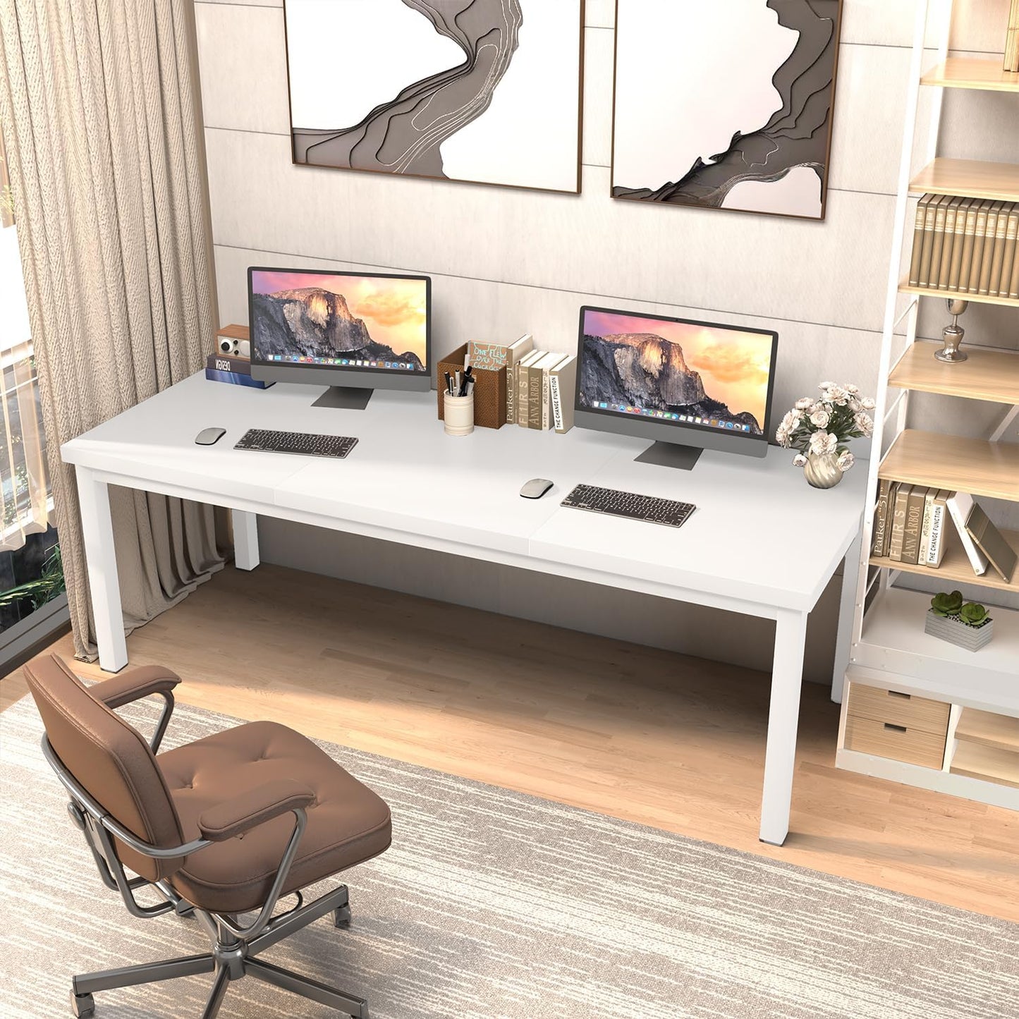 70.8 Inch Large Computer Desk, Long Gaming Table, Modern Two Person Desk Large Executive Office Desk, Double Desk at Home, Perfect for Work, Gaming, Studying, and Writing, Etc., White