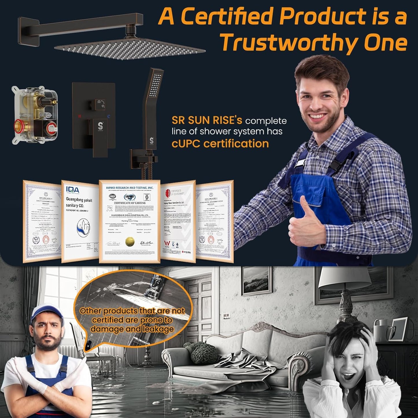 SR SUN RISE Oil Rubbed Bronze Shower System 12 Inches Brass Bathroom Luxury Rain Mixer Shower Combo Set Wall Mounted Rainfall Shower Head System Shower Faucet Rough-in Valve Body and Trim Included