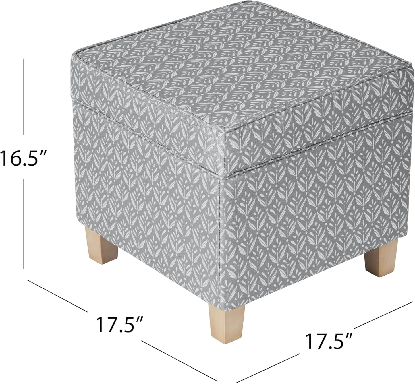 HomePop Home Decor | K7342-A873 | Classic Square Storage Ottoman with Lift Off Lid | Ottoman with Storage for Living Room & Bedroom, Light Grey Print, Large